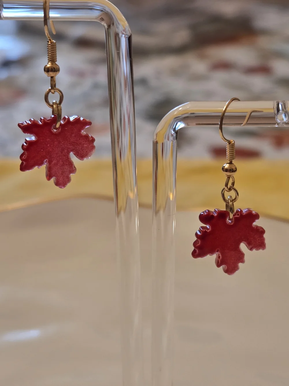 Autumn Maple Leaf Dangle Earrings- Crisp Classic Red With A Glossy Finish- NWT